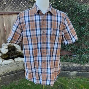 Carhartt Plaid Button Up Shirt W/pockets Relaxed Fit Brown Men's Size L